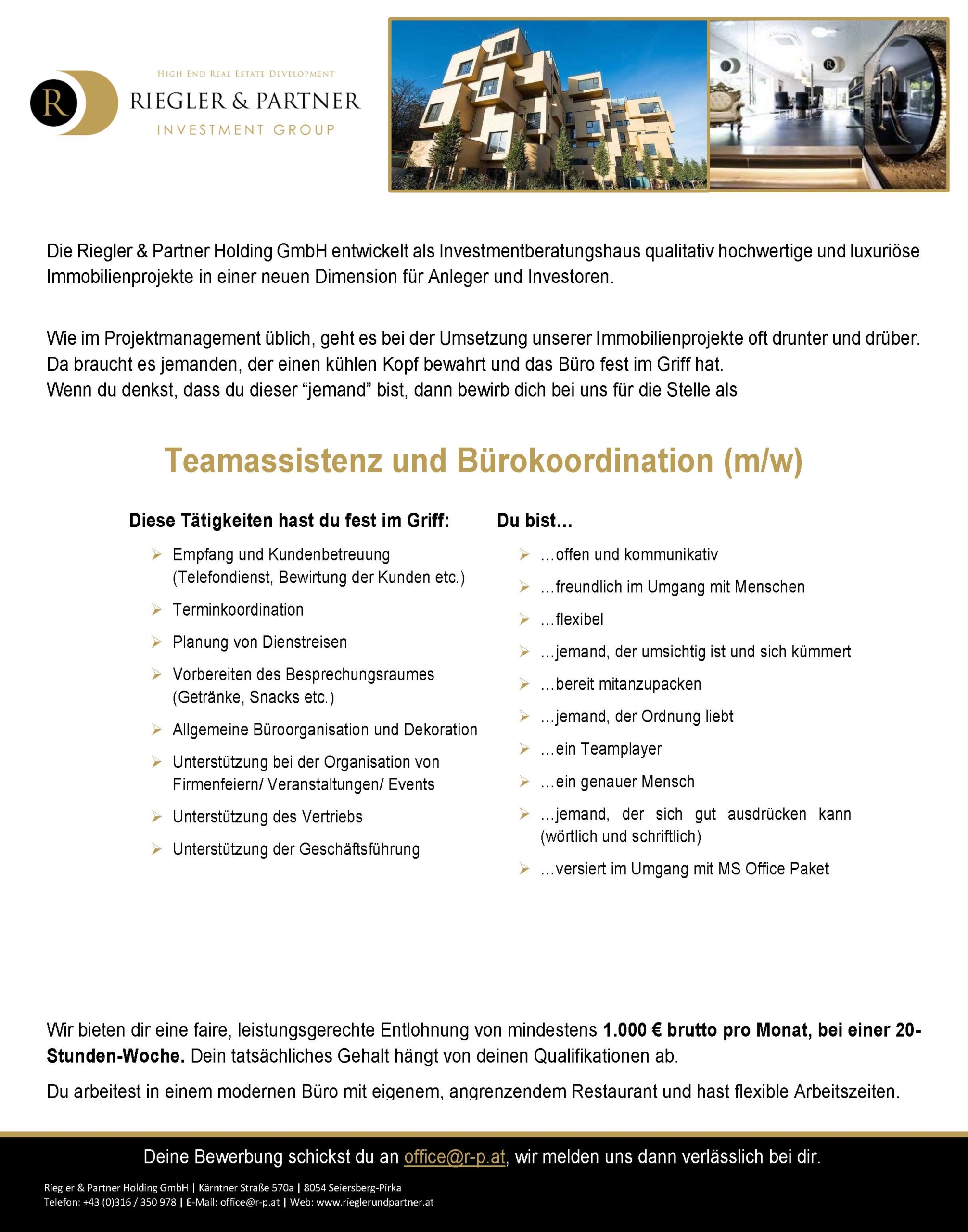 Inserat Teamassistenz und Bürokoordination PDF Download